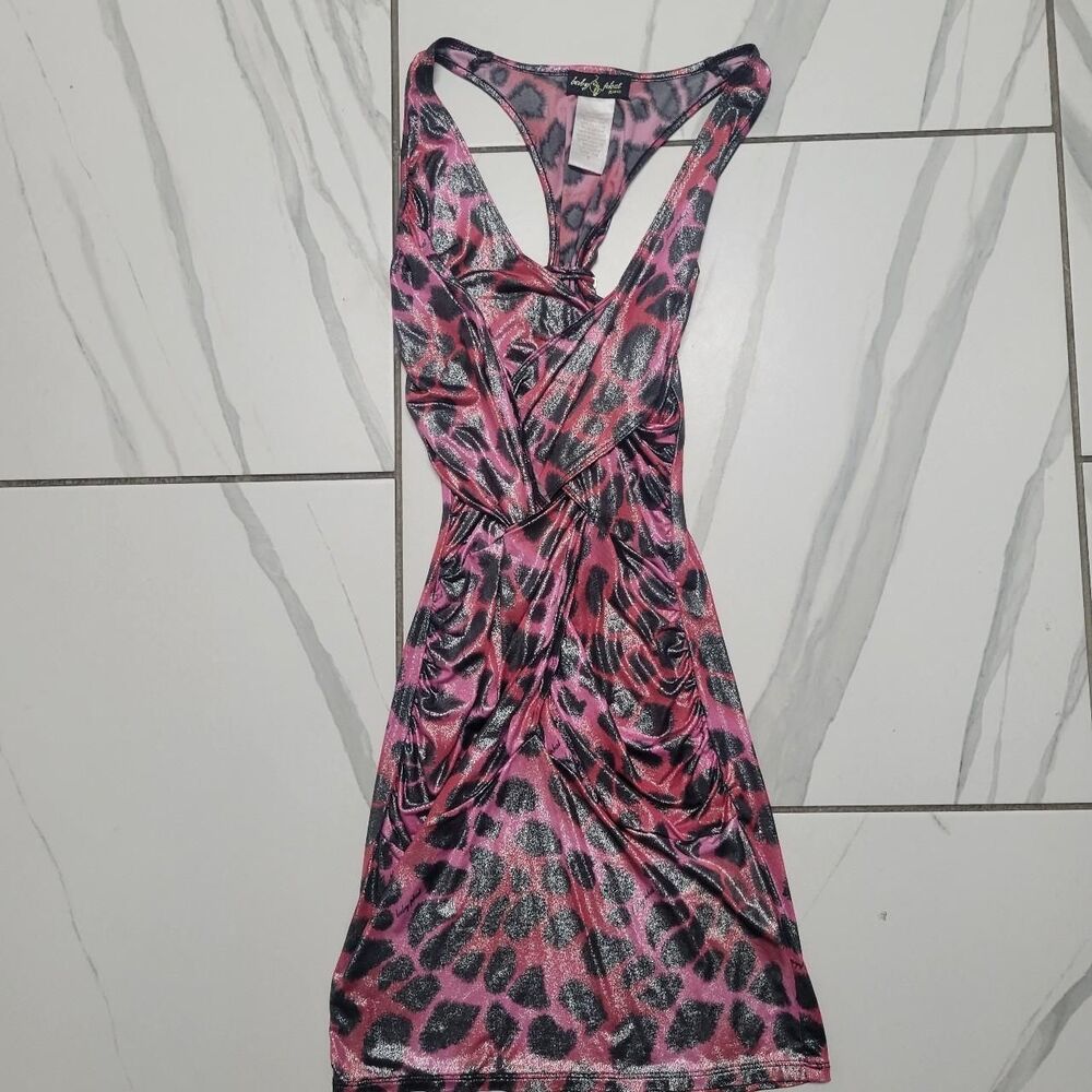 Baby Phat Pink Leopard Metallic Bodycon Dress Y2K McBling Party Mini Hoco